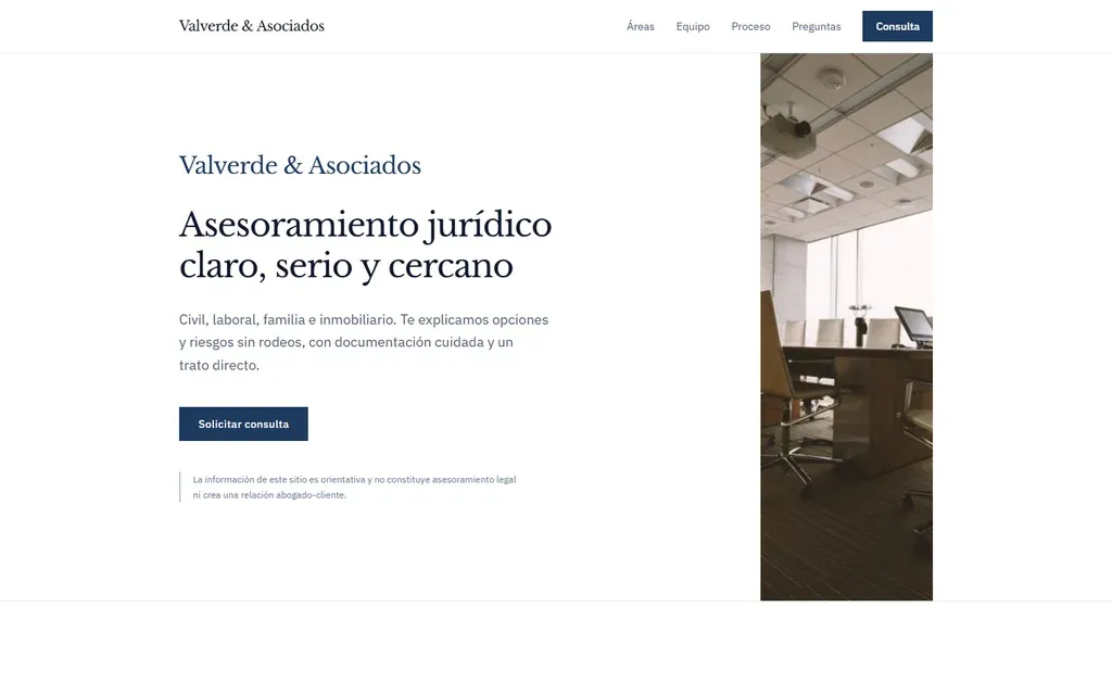 Captura de la plantilla de abogados Valverde & Asociados