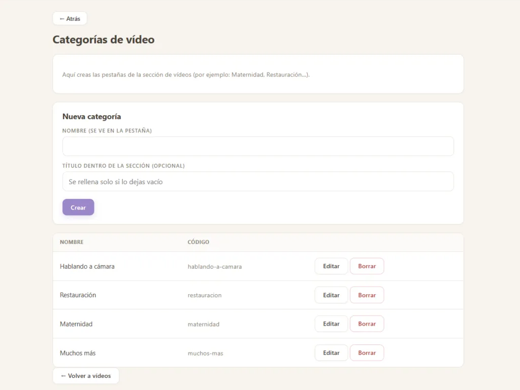 Captura del CMS a medida de Andrea UGC