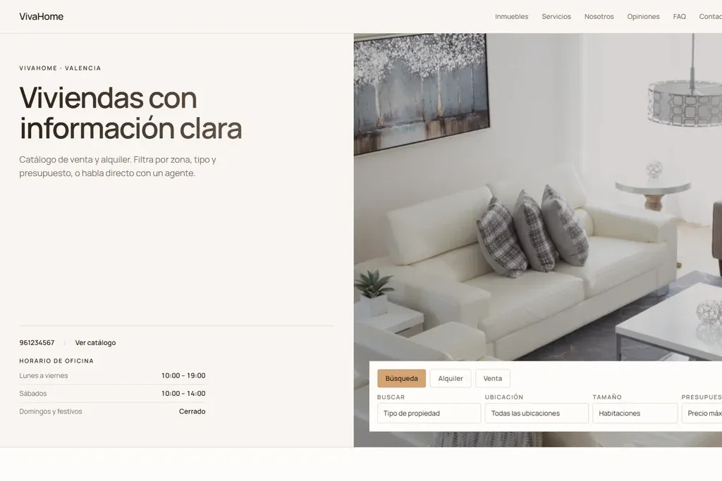 Captura de la web inmobiliaria VivaHome