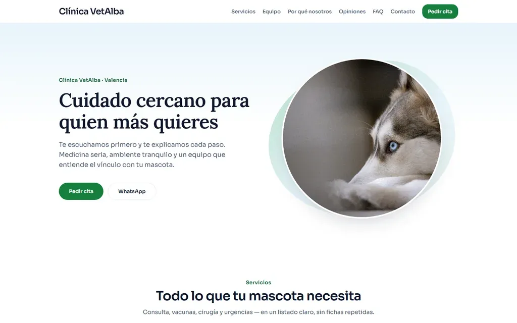 Captura de la plantilla de veterinaria VetAlba